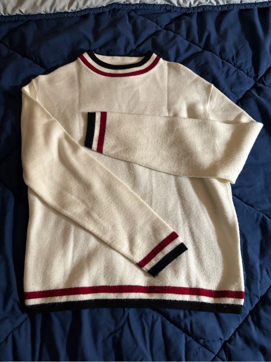 Puritan Other - Puritan Cream Sweater with Bowling Red and Blue Strips Edge
